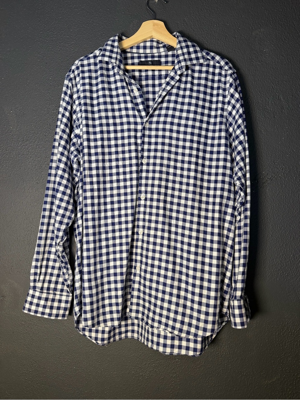 Hart Schaffner Marx Navy and White Gingham Button-Down Shirt
